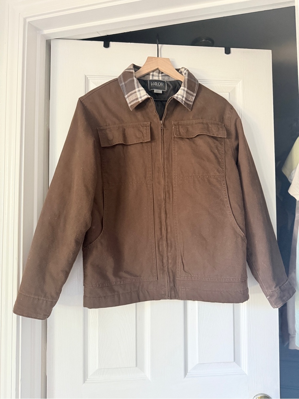 Valor Brown Work Jacket with Plaid Collar Trucker grunge